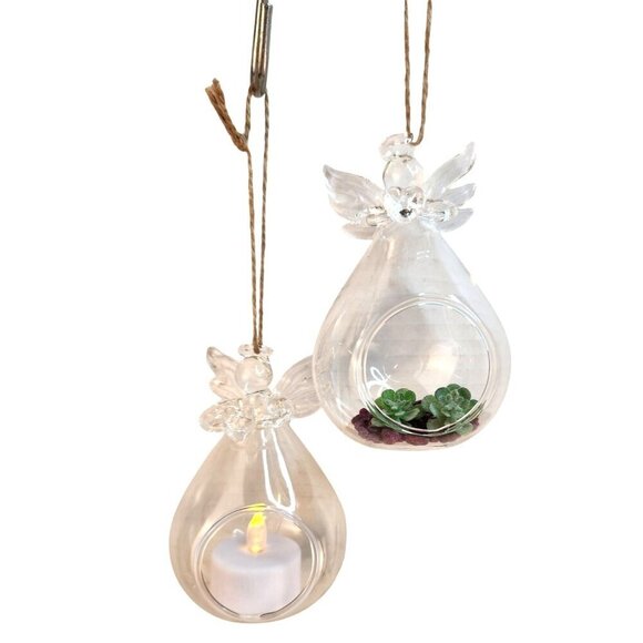 Blown Glass Angel Ornaments Holding a heart Set Of 2 Plant or Candle Holder Chri - Picture 11 of 11